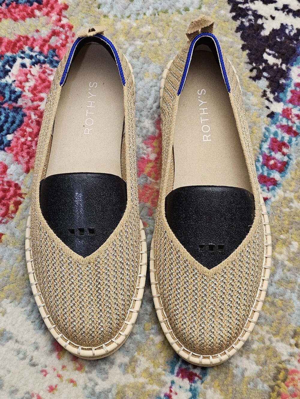 Rothy's Espadrille Woven Gold Stripe Women’s Size 8.5 Shoes Flats Rothys